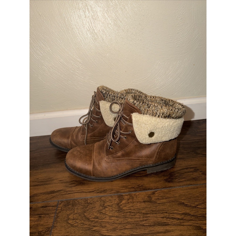 Cliffs White Mountain Boots Womens 10 Brown Duena Hiking Faux Fur Lace Up Fall